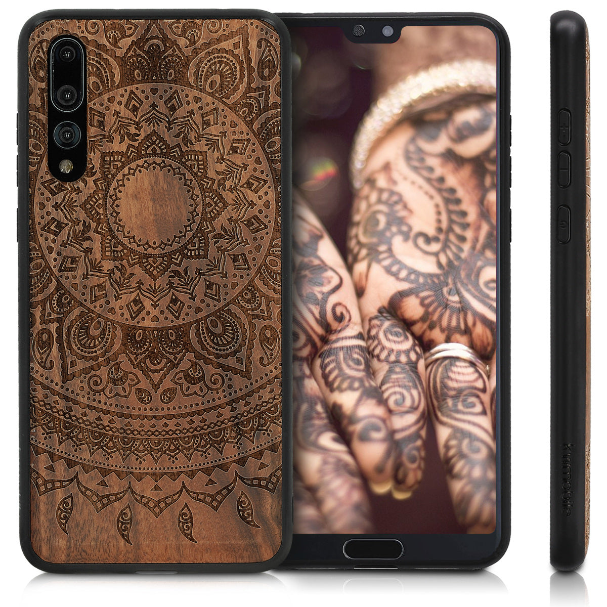 Huawei P20 Pro Shockproof Wood Hard Case with TPU Bumper Indian Sun