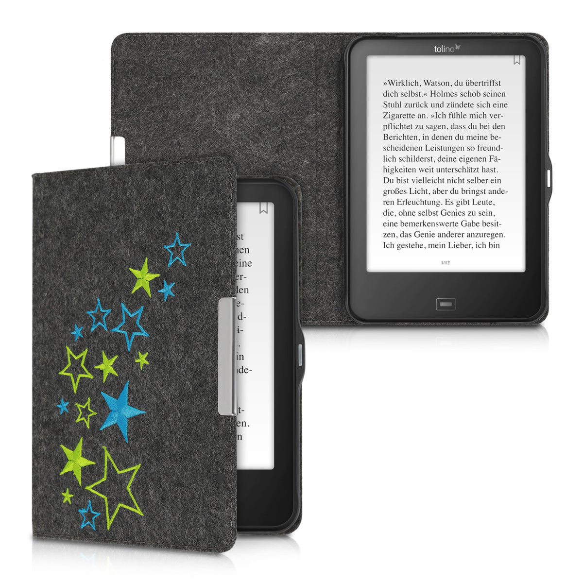 Tolino Vision 1 / 2 / 3 / 4 HD eReader Case Blue and Green Stars