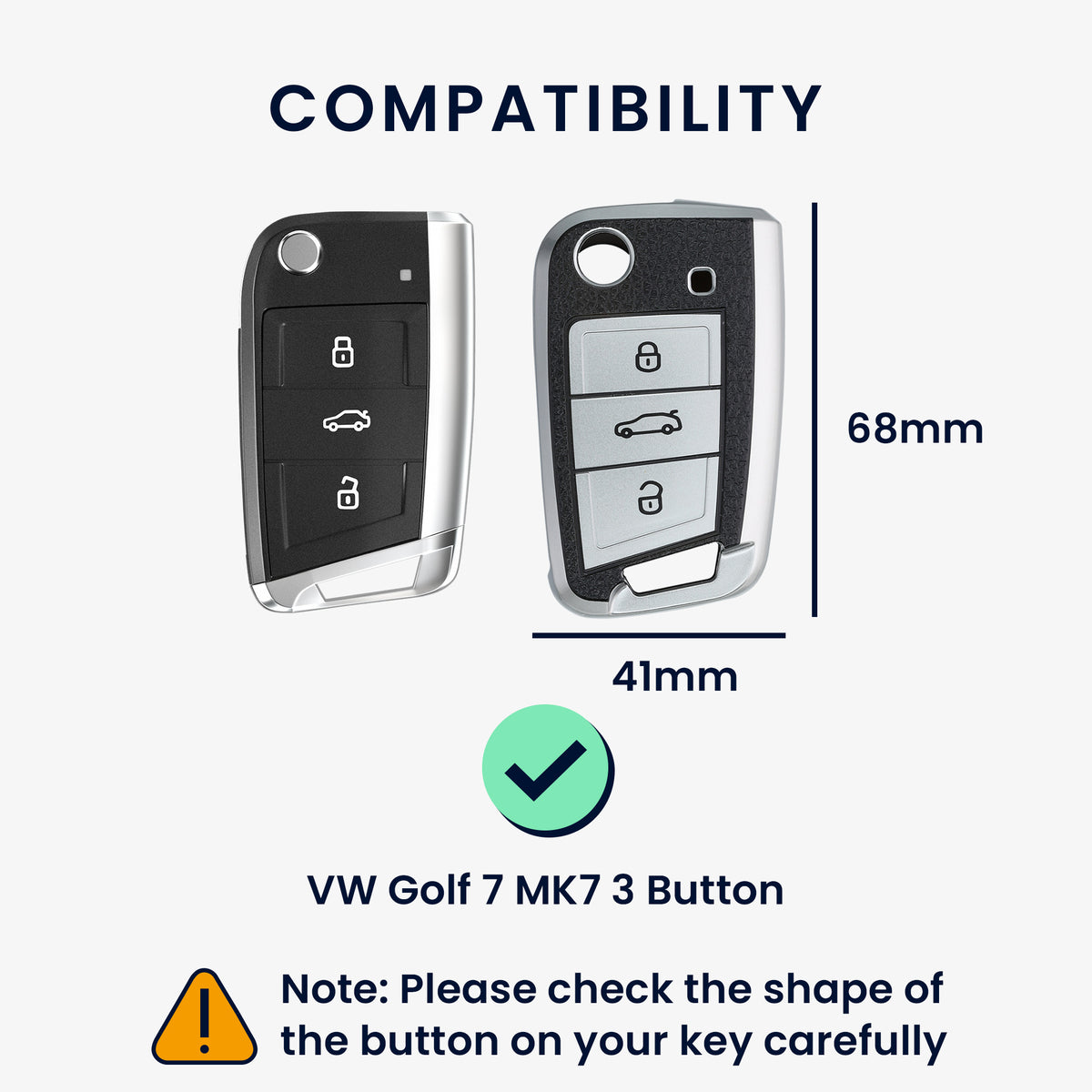 VW Golf 7 MK7 3-Button TPU Car Key Cover Leather Look