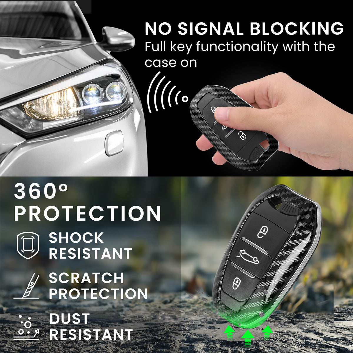 Peugeot Citroen 3-Button Smartkey (Keyless Go only) Hardcover Car Key Cover