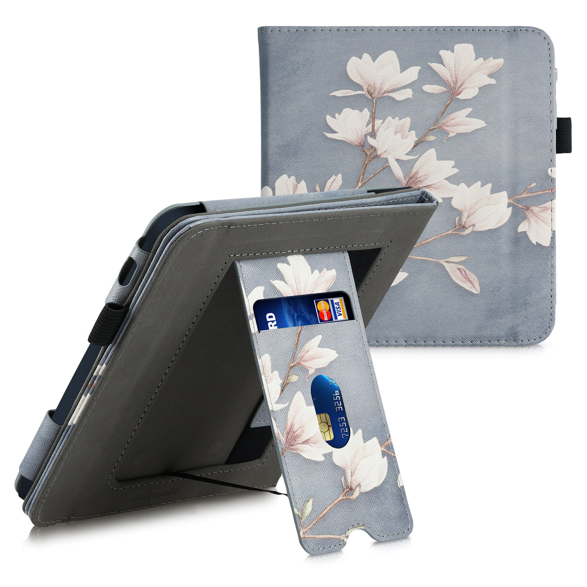 Tolino Vision 6 with Hand Strap Flip Case Magnolias on Grey