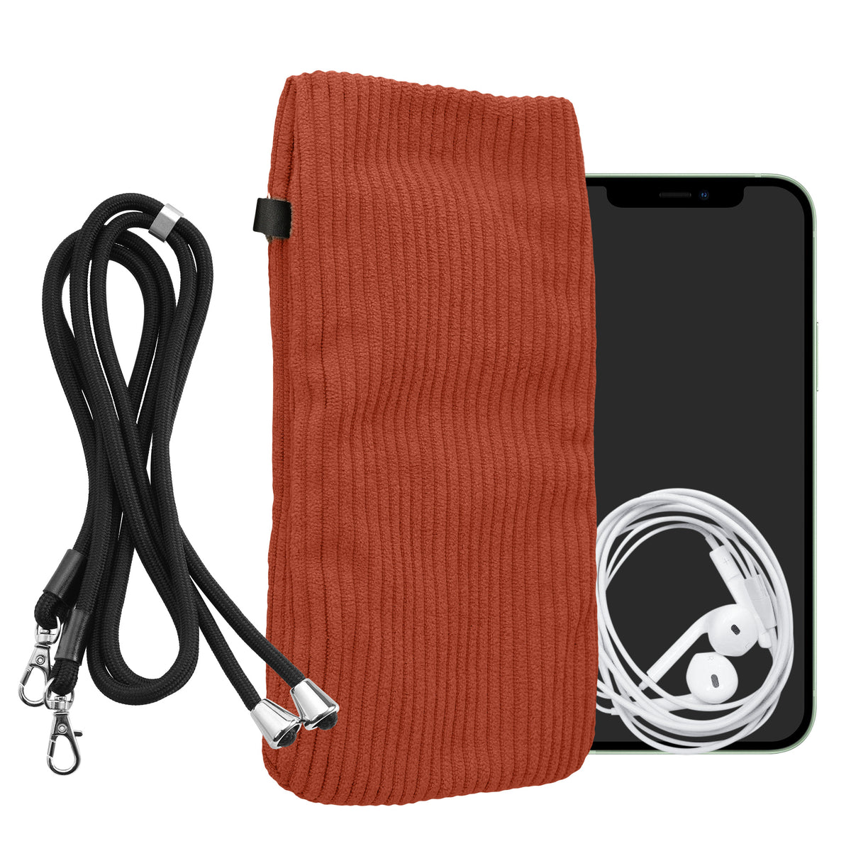 kwmobile Handytasche für Smartphones XL - 6,7/6,8" Handy Tasche - Cord Handy Hülle Rusty Orange mit Kordel - Tasche mit Handykette 16,7 x 9,5 cm Innenmaße Rusty Orange XL
