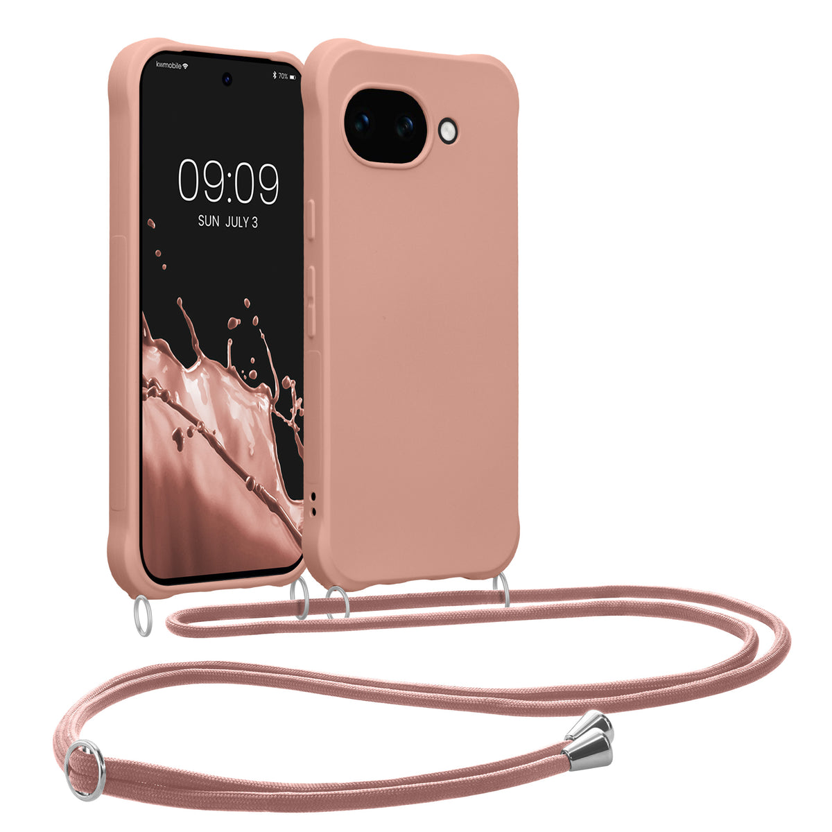 kwmobile Necklace Case kompatibel mit Google Pixel 10a Hülle - Cover mit Kordel zum Umhängen - Silikon Schutzhülle Perlmutt Perlmutt