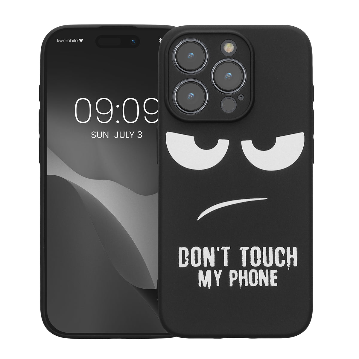 kwmobile Hülle kompatibel mit Apple iPhone 15 Pro - Handyhülle Silikon Case - Don't touch my Phone Weiß Schwarz Weiß