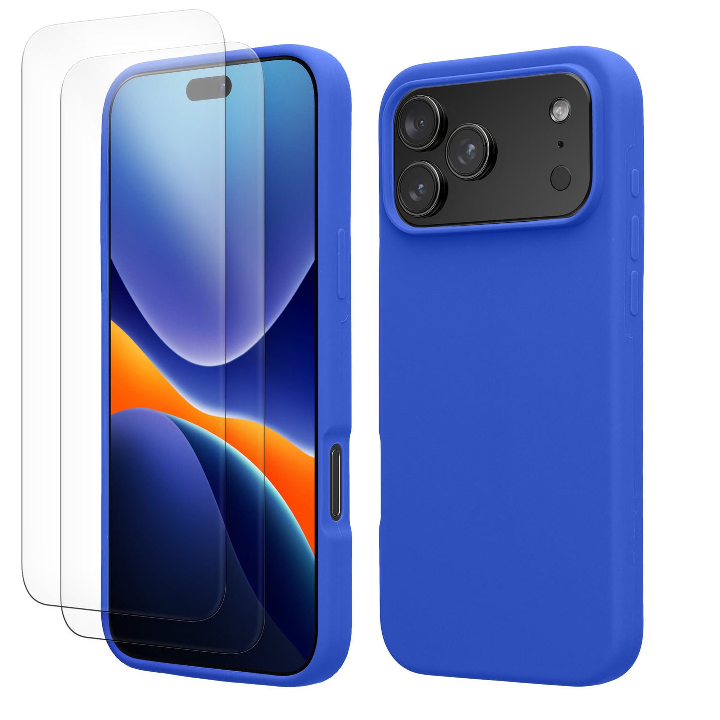 kwmobile Handyhülle mit 2x Displayschutzfolien kompatibel mit Apple iPhone 17 Pro Max Hülle - Screen Protector aus gehärtetem Glas - kabelloses Laden - Baltik Blau Baltik Blau
