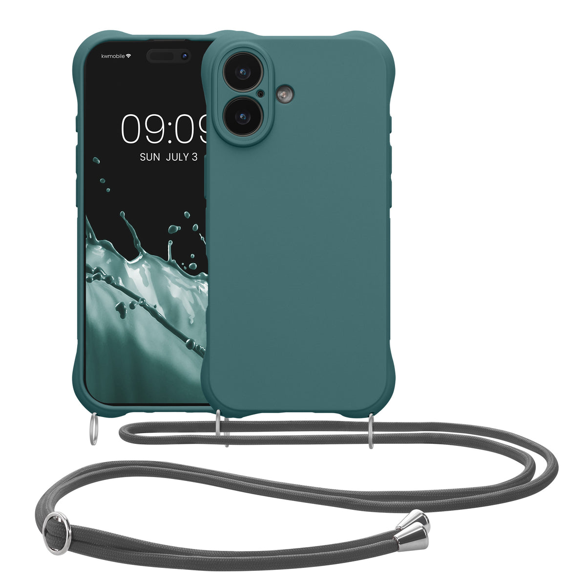 kwmobile Necklace Case kompatibel mit Apple iPhone 17 Hülle - Cover mit Kordel zum Umhängen - Silikon Schutzhülle Petrol Petrol