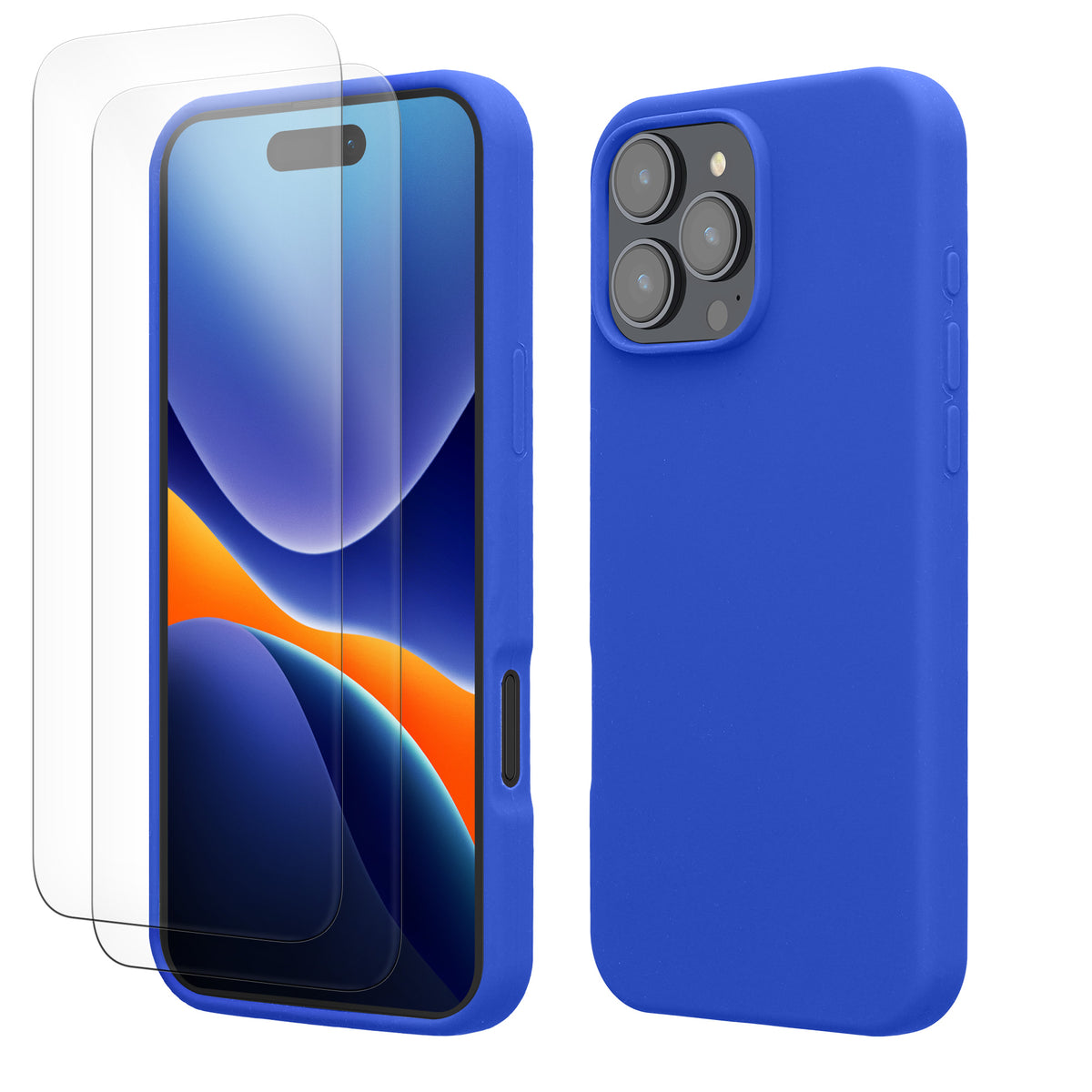 kwmobile Handyhülle mit 2x Displayschutzfolien kompatibel mit Apple iPhone 16 Pro Max Hülle - Screen Protector aus gehärtetem Glas - kabelloses Laden - Baltik Blau Baltik Blau