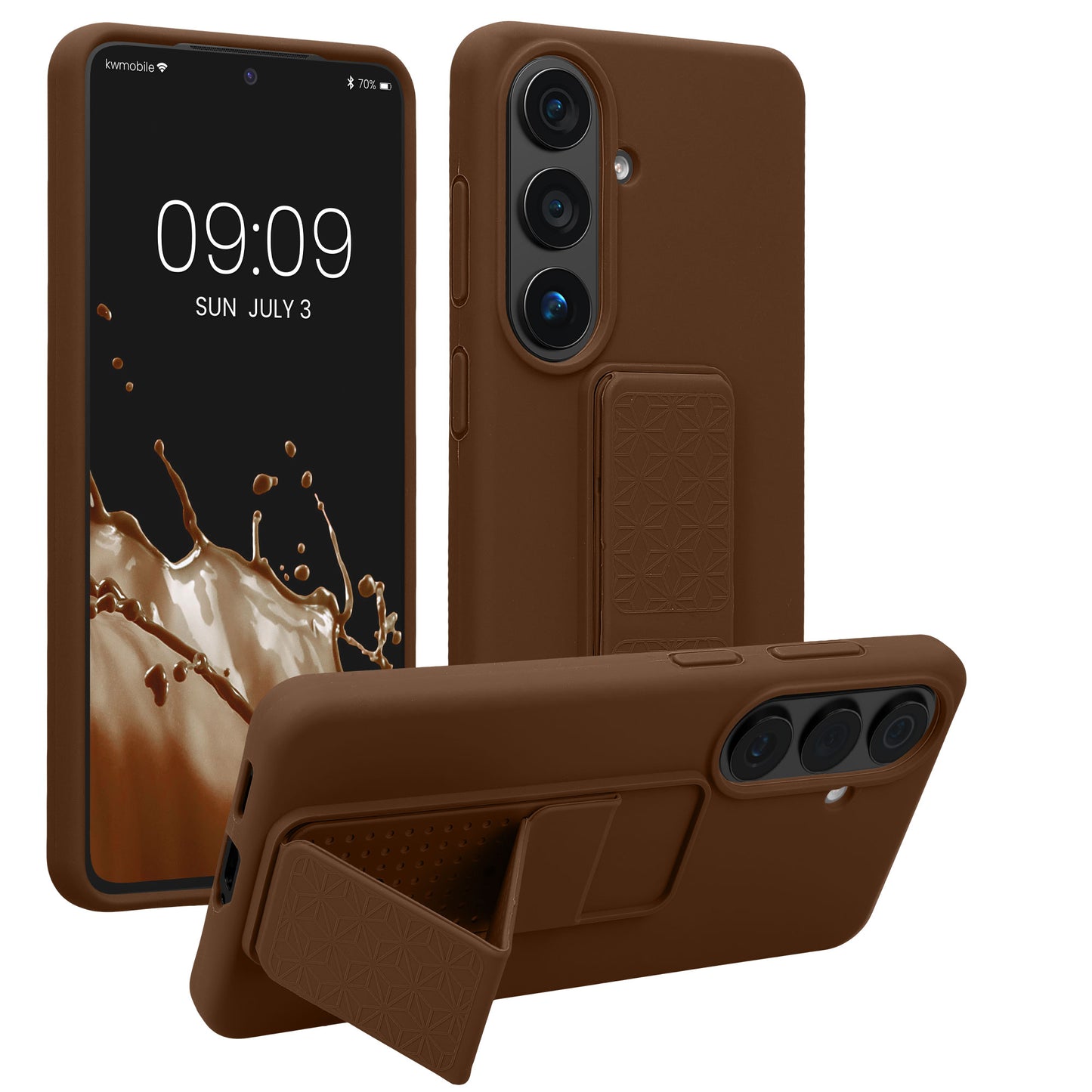 kwmobile Handyhülle für Samsung Galaxy S26 Hülle - TPU Silikon Case mit Fingerhalter und Stand - Schutzhülle Cover in Chocolate Chocolate