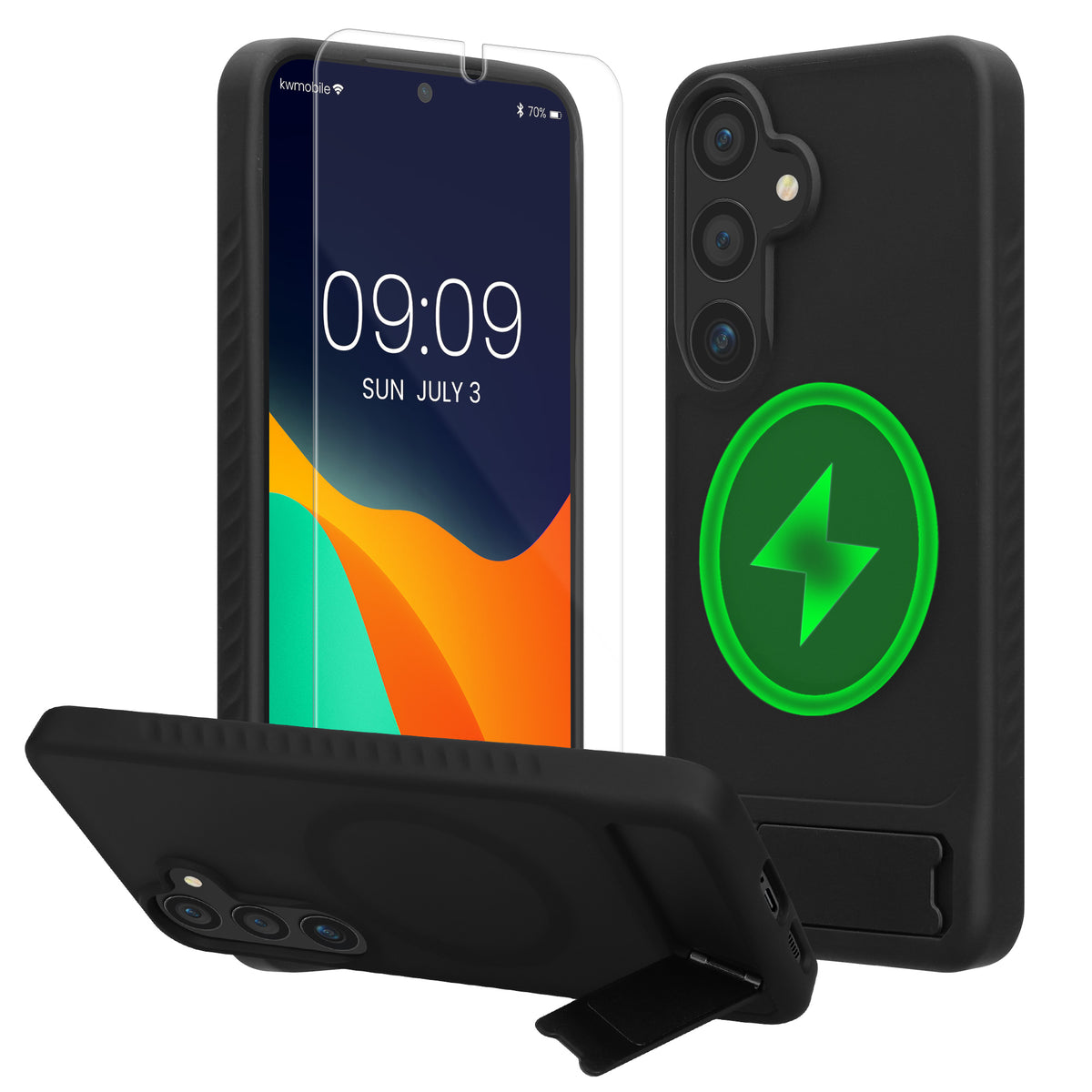 Samsung Galaxy S25 Handyhülle mit MagSafe mit Ständer + Schutzglas Schwarz KWM000022BG001C