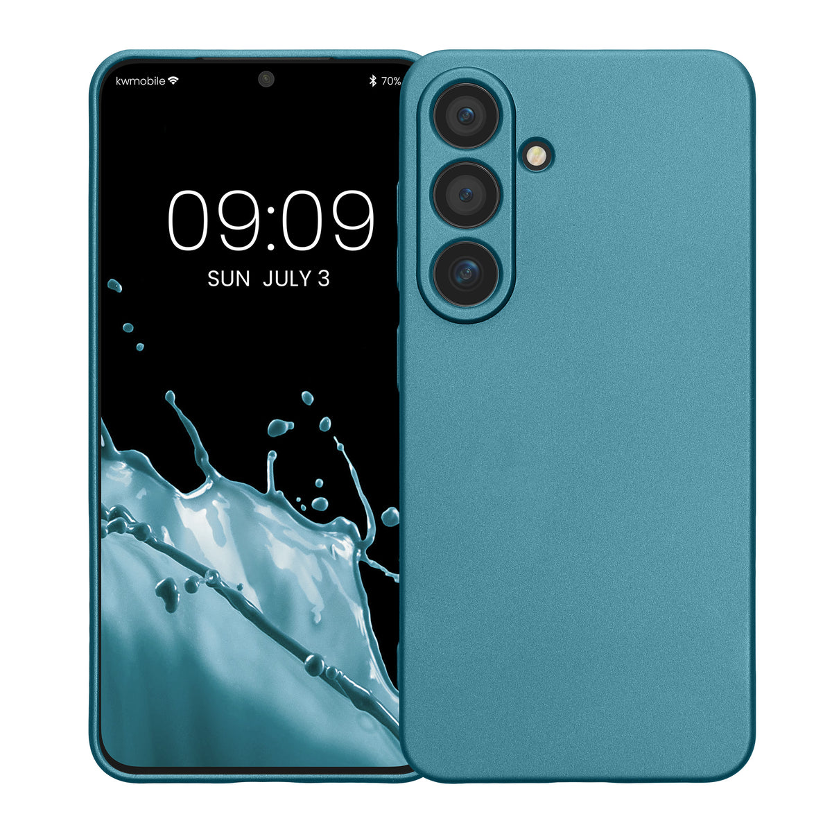 kwmobile Handyhülle für Samsung Galaxy S25 Hülle - weiche Silikon Case metallisch schimmernd - Schutzhülle Cover - Metallic Karibikblau Metallic Karibikblau