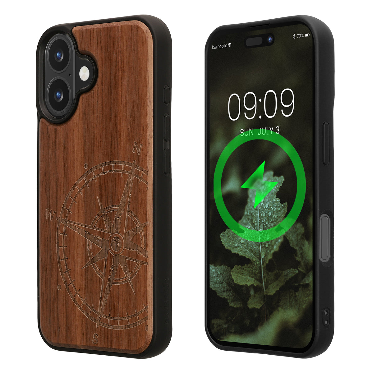 iPhone 16 Holz Handyhülle mit MagSafe Kompass Vintage KWM0000235M001C