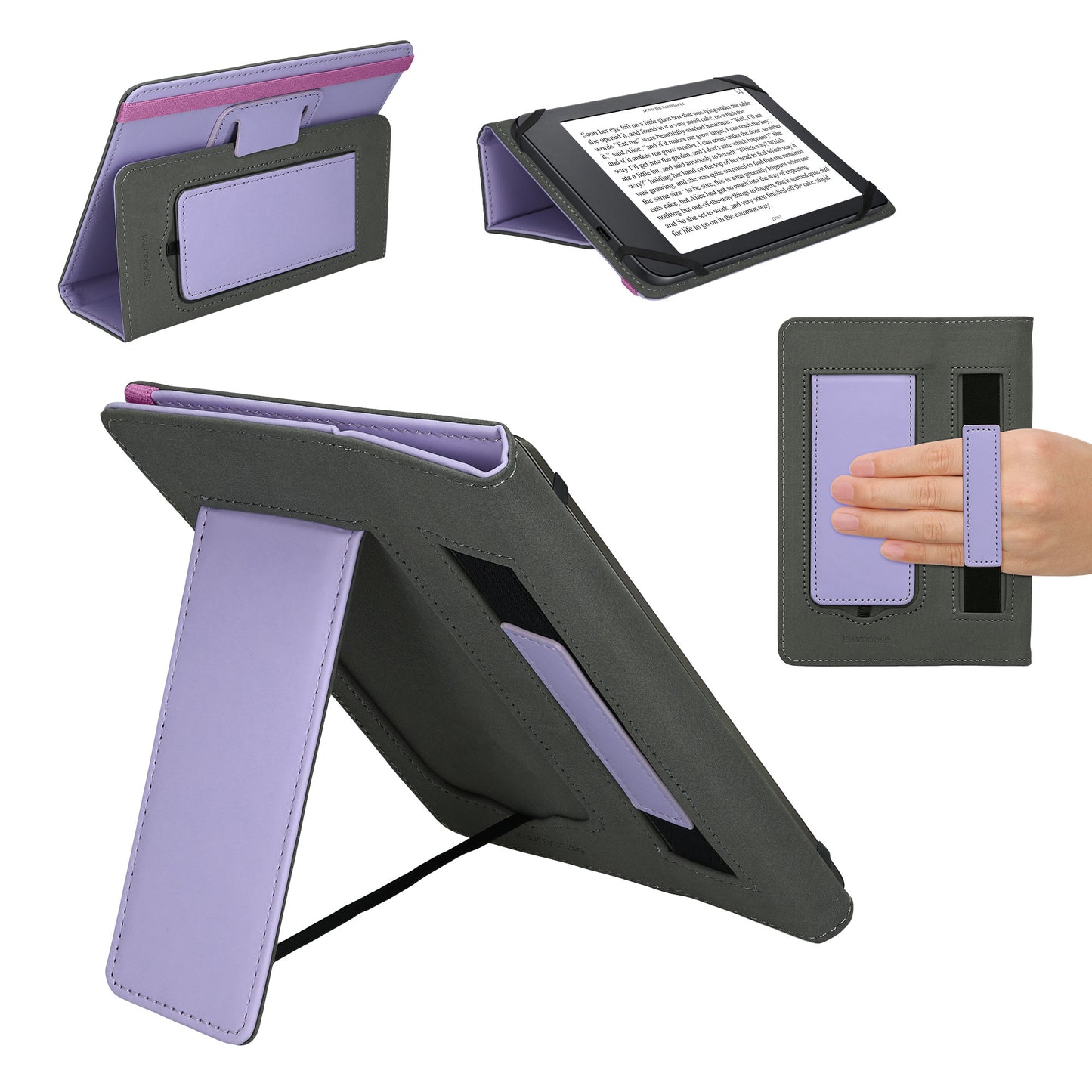 kwmobile Flip Hülle kompatibel mit 6-7" eReader e-Reader - Case mit Handschlaufe und Ständer - Cover 13x18.7cm cm