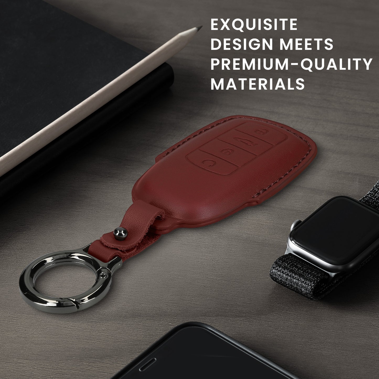 kwmobile Schlüsselhülle für Chery Omoda C5 / Jaecoo 7 / Tiggo 7 Pro 8 Pro / Arrizo 5 Hülle Leder - Autoschlüssel Schlüssel Hülle - Schlüsselcover Schlüsselschutz in Bordeaux Bordeaux