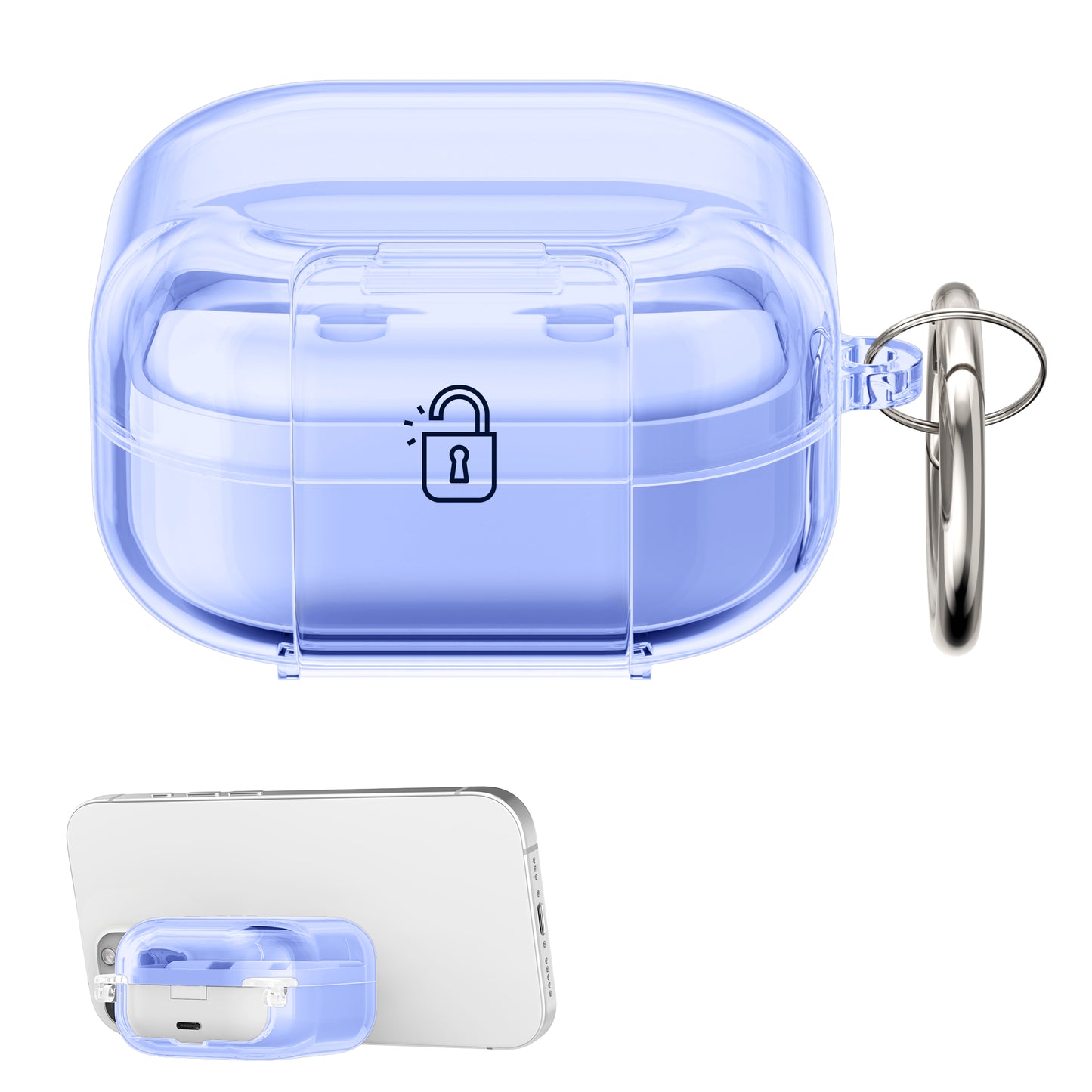kwmobile transparentes Kopfhörer Case kompatibel mit Samsung Galaxy Buds 4 / Galaxy Buds 4 Pro Hülle - Headphones TPU Cover mit Standfunktion und Sicherheitsverschluss - Blau Blau