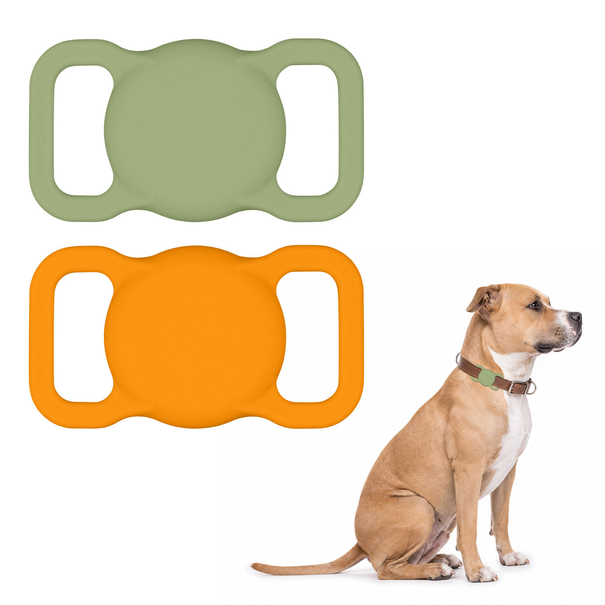kwmobile Bluetooth Tracker Halter für Apple AirTag - Silikon Schutzhülle für Hunde Katzen Halsband - Smart Tag Holder für Haustiere - 1er Set Orange Matcha Grün Orange