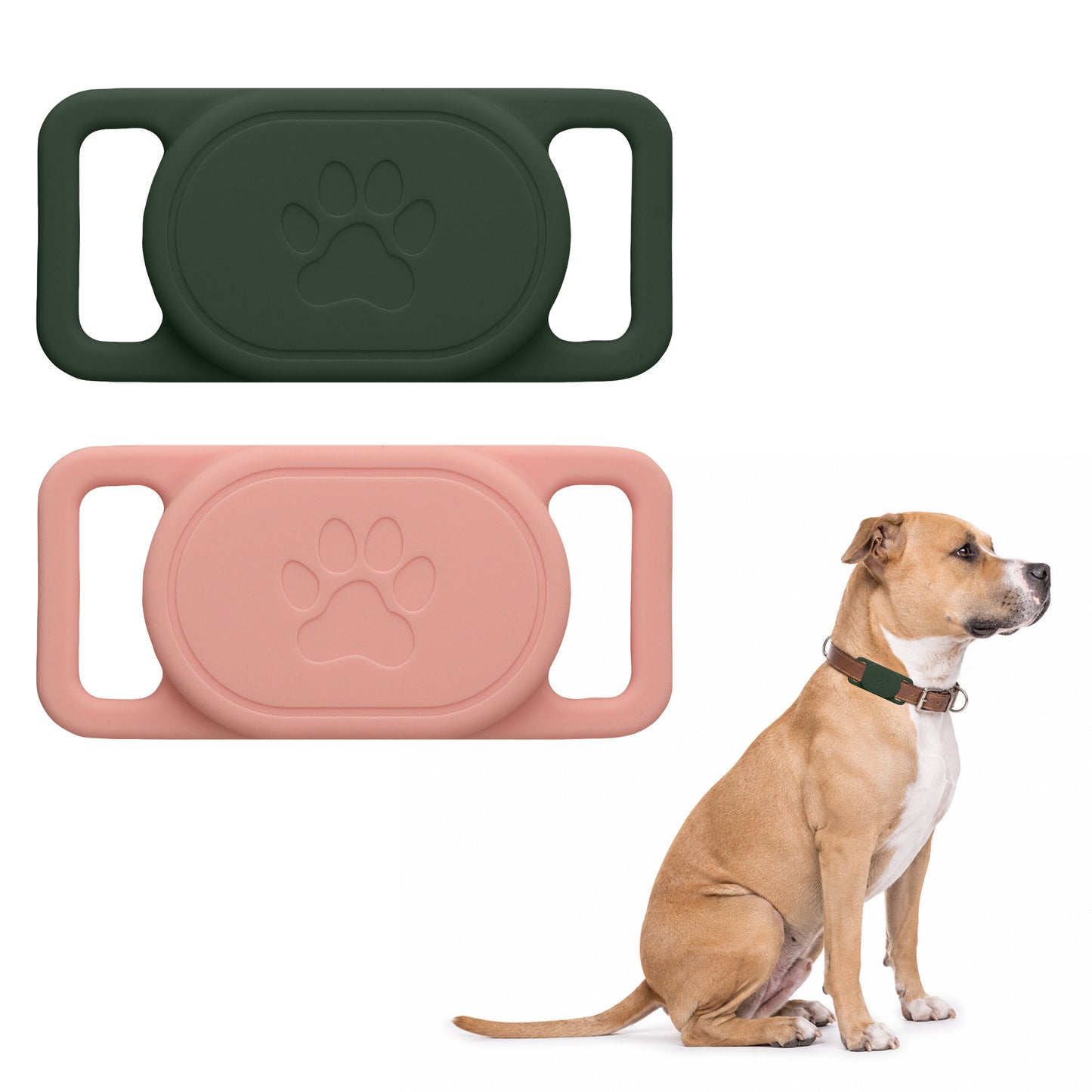 kwmobile Bluetooth Tracker Halter für Xiaomi SmartTag - Silikon Schutzhülle für Hunde Katzen Halsband - Smart Tag Holder für Haustiere - 1er Set Dunkelgrün Altrosa Dunkelgrün