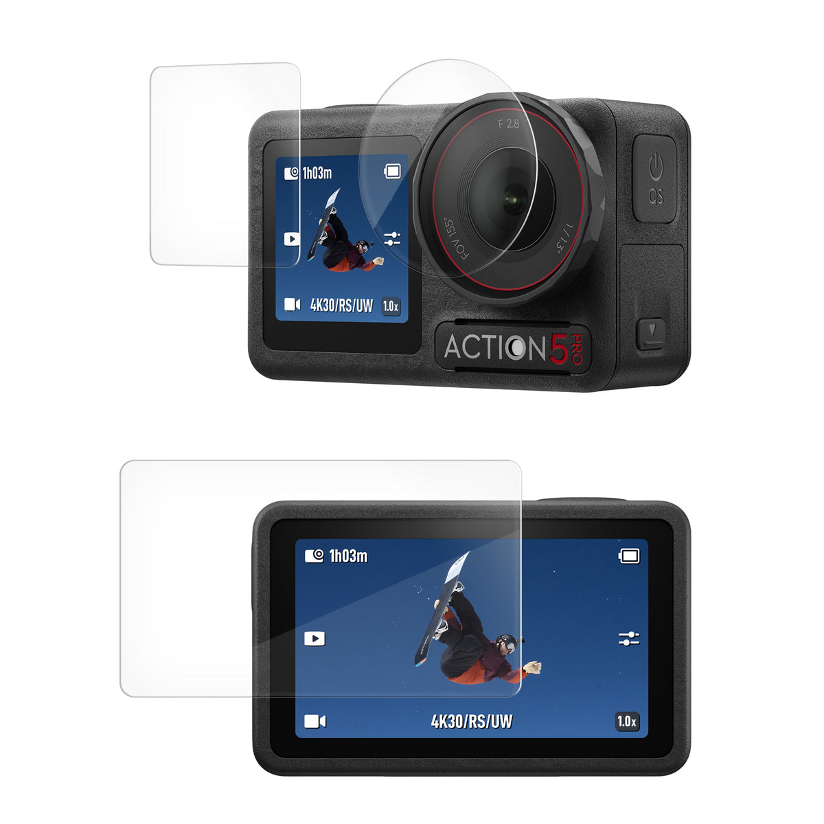 kwmobile 3x Kamera Displayschutz für DJI Osmo Active 5 Pro Folie - 9H Härtegrad für Action Cam & Kompaktkamera - Schutzfolie für Display und Linse - Objektivschutz Transparent