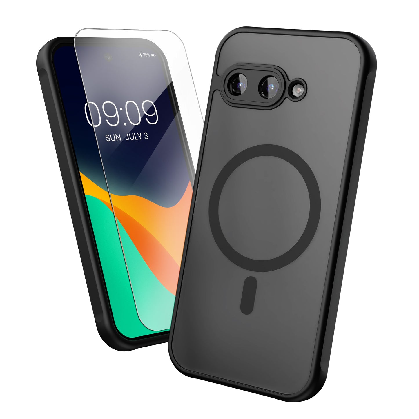 Oakshield Case for Google Pixel 9a - Magnetic Semi-Transparent Phone Case - Shockproof Protective Cover with Camera Protection - With Glass Screen Protector - Case