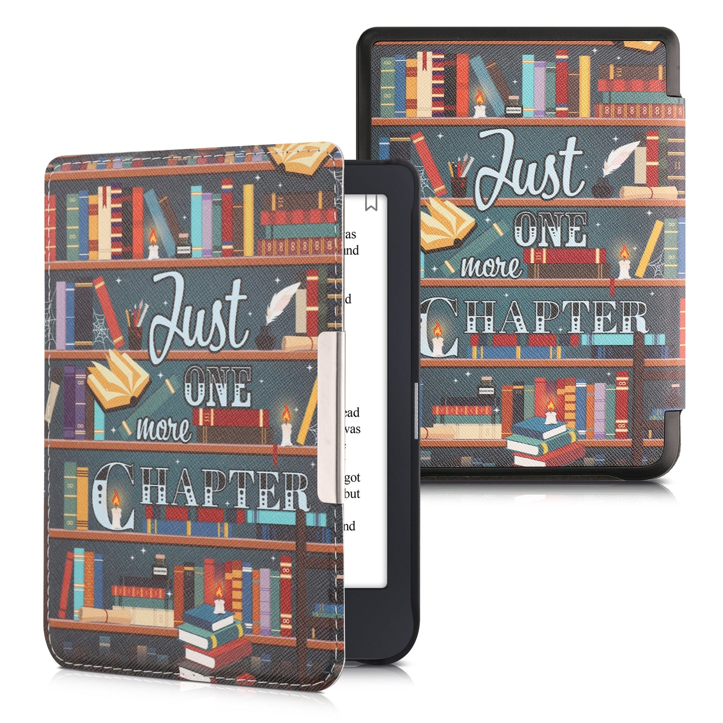 kwmobile Protective Case for Tolino Shine 3 - eReader Flip Case with Auto Sleep Function - Owl Sleep with Brown Mint Green
