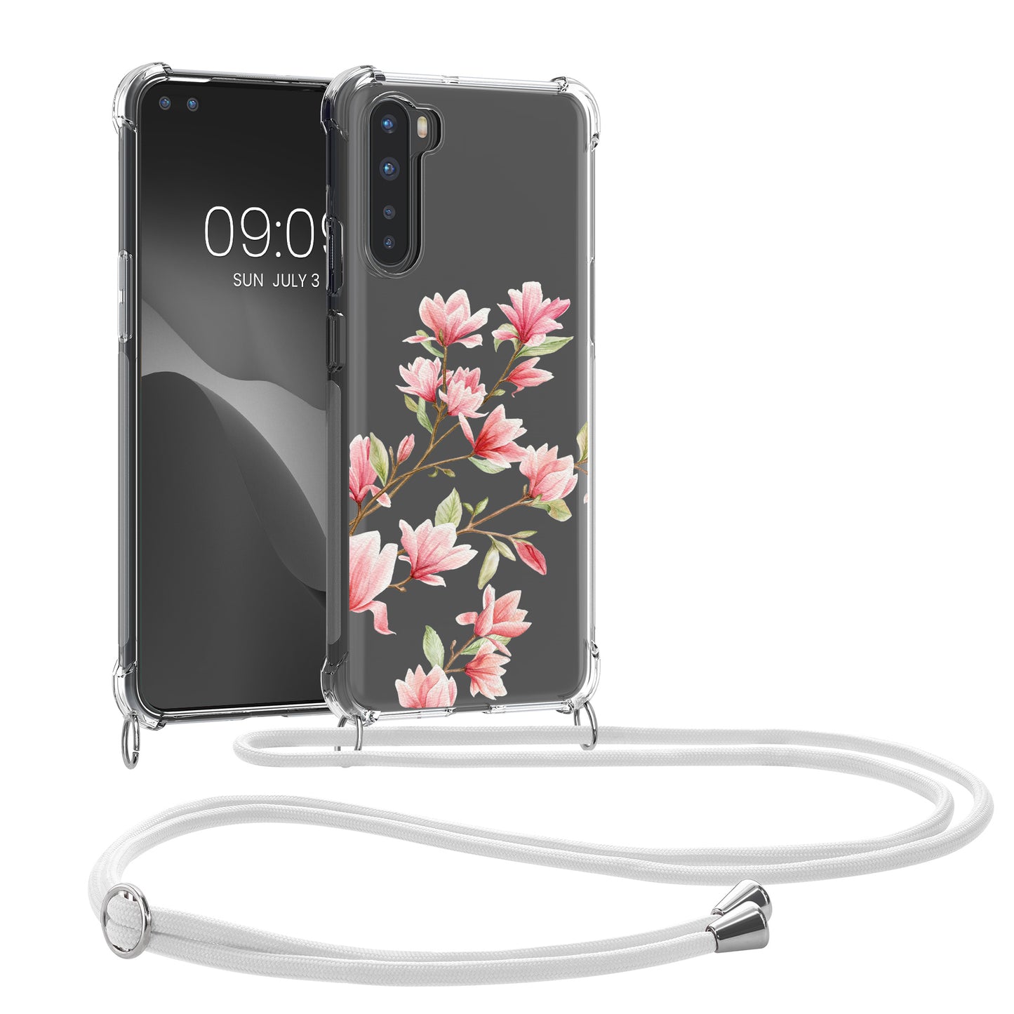 kwmobile Necklace Case compatible with OnePlus Nord Silicone Cover with Lanyard Transparent Jungle