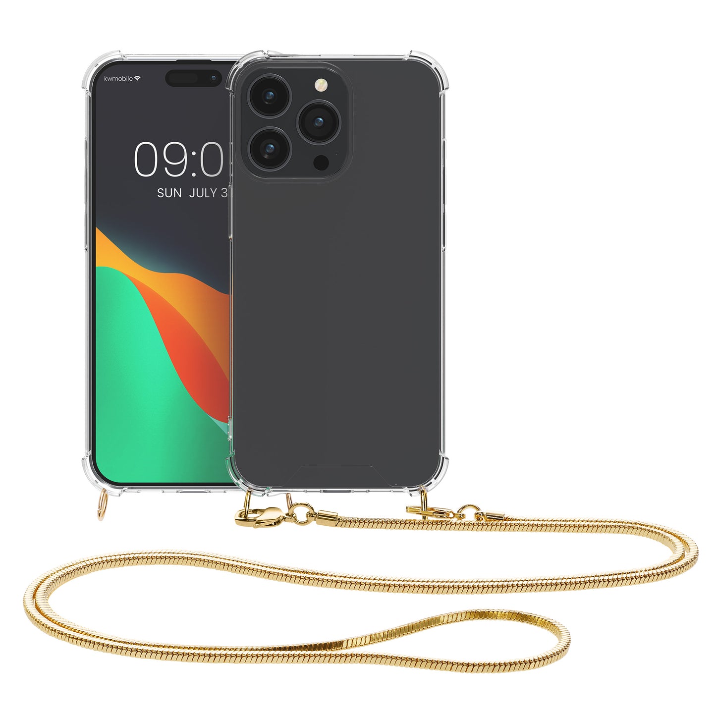 kwmobile Protective Case Compatible with iPhone 15 Pro - Case - Phone Lanyard - Cover Case Gold