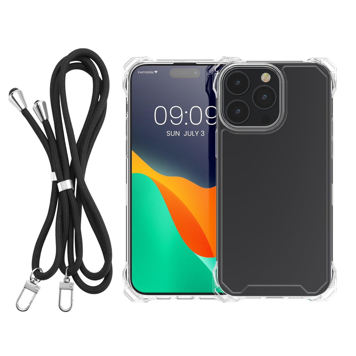 kwmobile Necklace Case compatible with iPhone 15 Pro Cover - Shockproof Case with Phone Chain and TPU Bumper