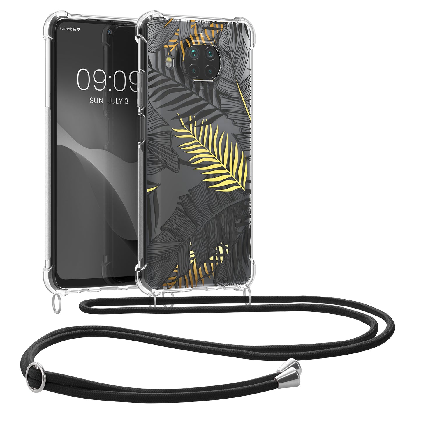 kwmobile Necklace Case compatible with Xiaomi Mi 10T Lite Silicone Cover with Lanyard Transparent Magnolias