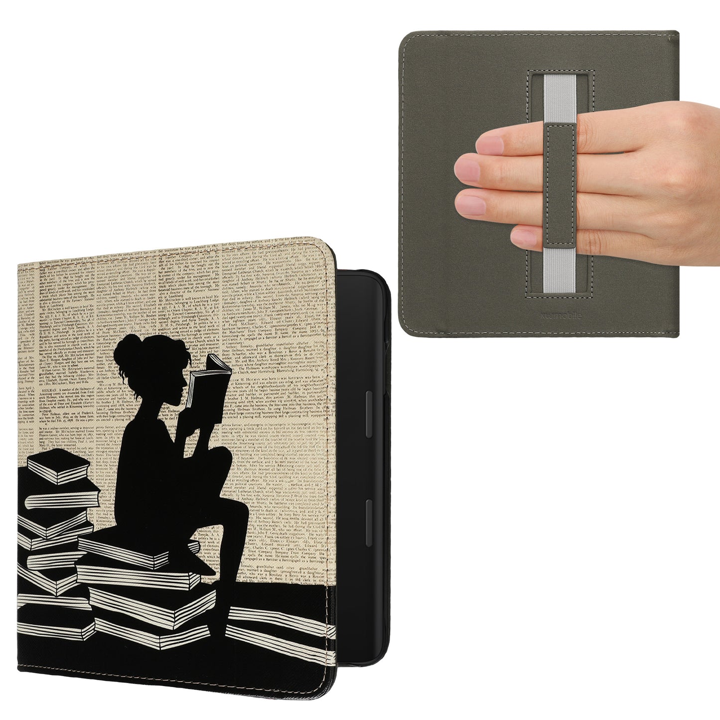 kwmobile Protective Case for Tolino Epos 3 Cover - eReader Flip Case with Hand Strap and Auto Sleep Function