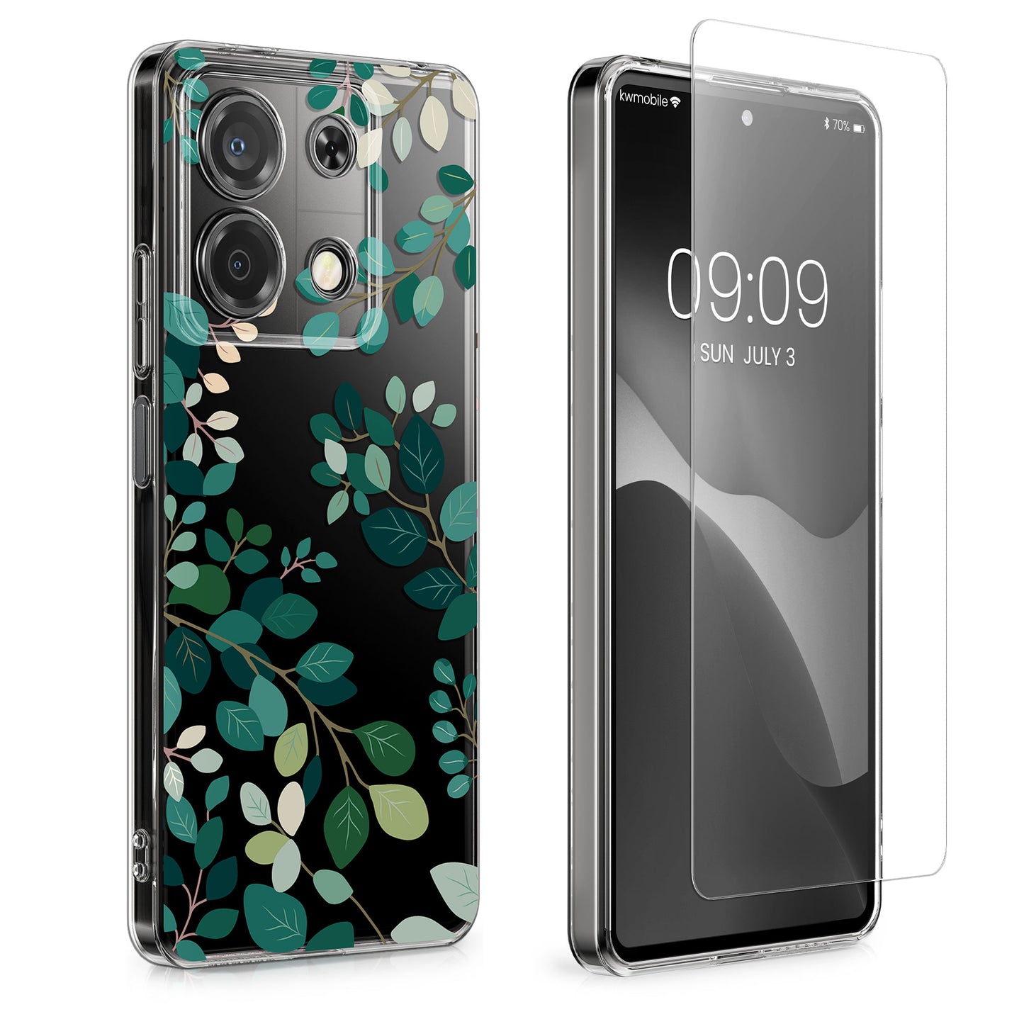 kwmobile Case Compatible with Xiaomi Redmi Note 13 Pro 5G / Poco X6 5G Phone Cover - With Glass Screen Protector - Cherry Blossom Petals
