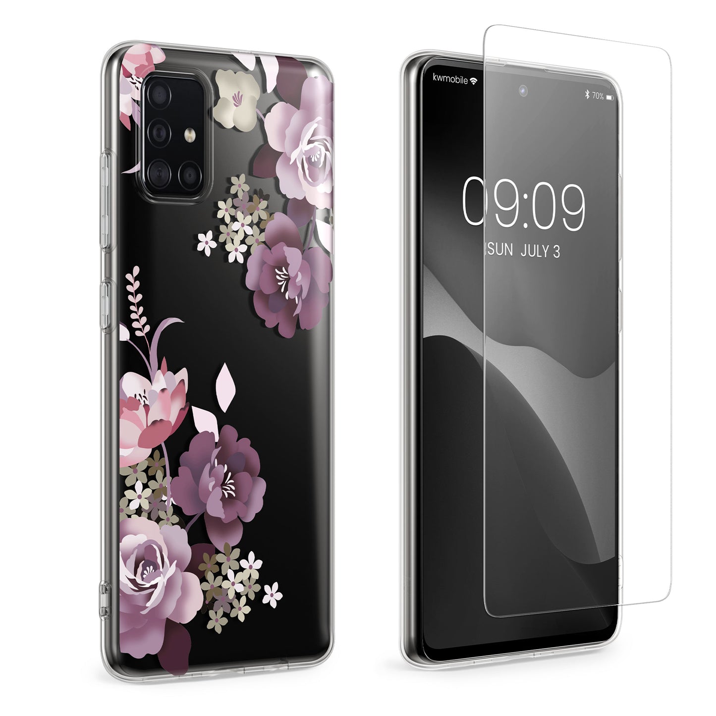 kwmobile Case Compatible with Samsung Galaxy A51 Phone Case Silicone Cover transparent With Glass Screen Protector