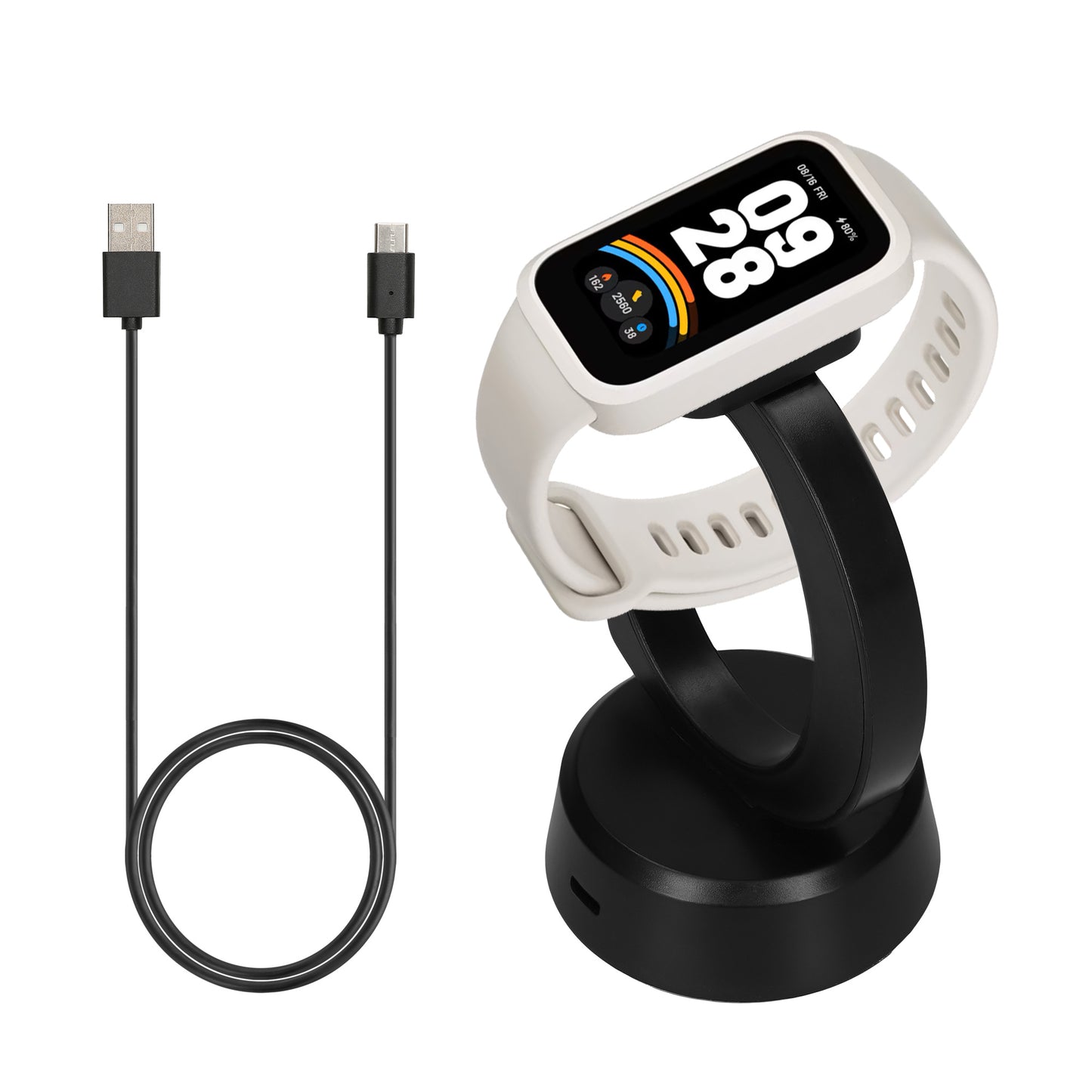kwmobile USB Charger compatible with Xiaomi Mi Band 10 / Band 9 / 8 / 8Pro / Redmi Watch 3 Active - USB Cable Charger Stand - Smart Watch Charging Station - Charging Cable with Stand Function