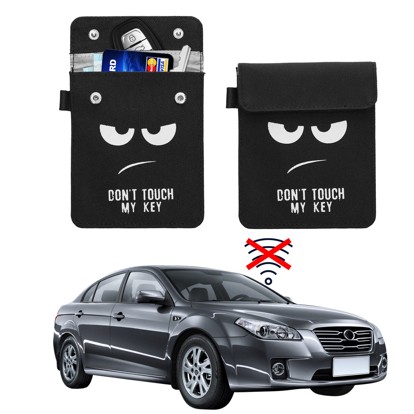 kwmobile Car Key Pouch compatible with Car Key Case - RFID Blocker Key Fob Cover made of Fabric