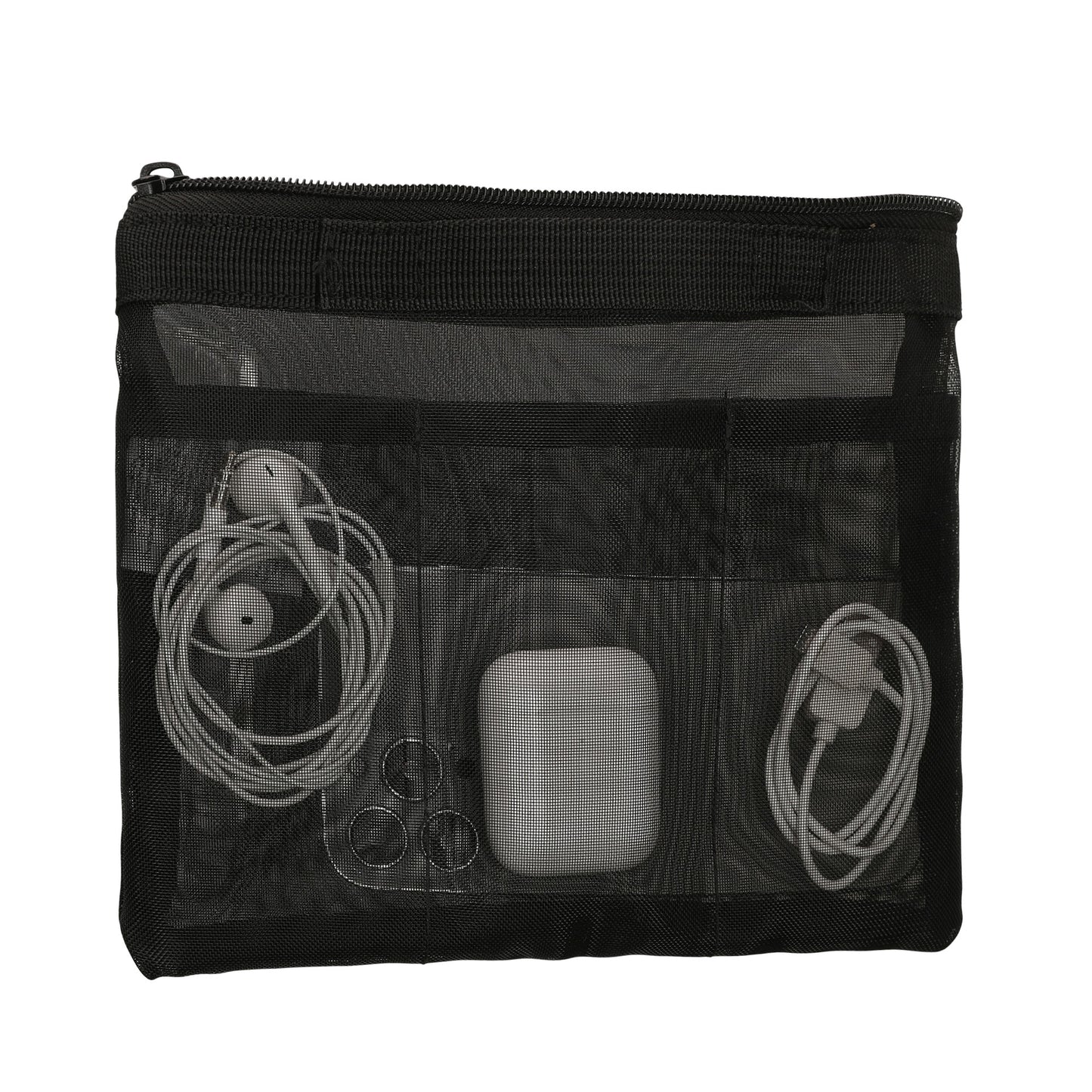 kwmobile Travel Organizer Mesh - Accessory Organizer - Mesh Pouch for Cell Phone Cables Power Bank Hard Drives Charger - Zipper Pouch