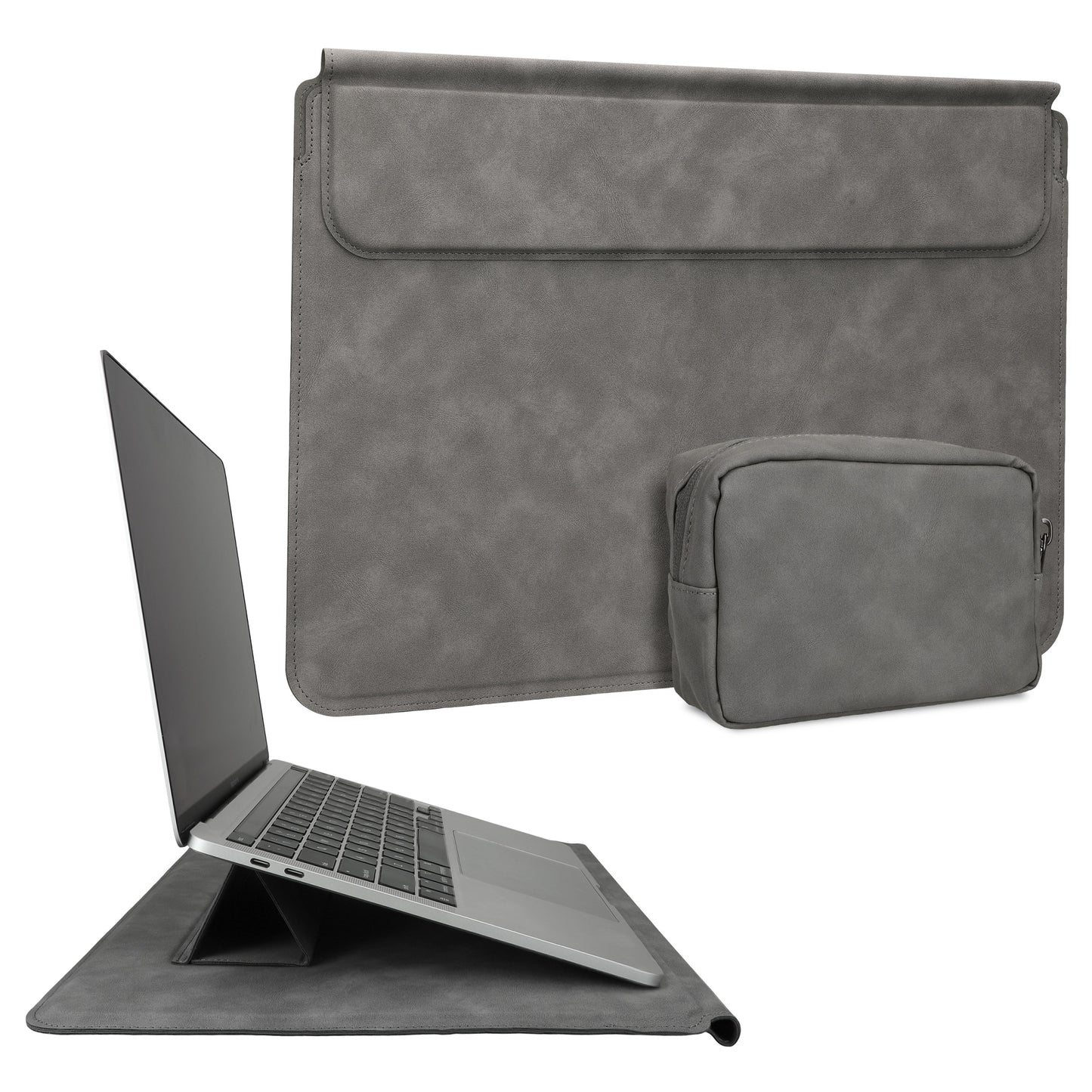 kwmobile Case for Apple Macbook 13" 14" 15" Laptop / Notebook / Ideapad - Cover with Stand Function and Extra Pocket - Protective Sleeve