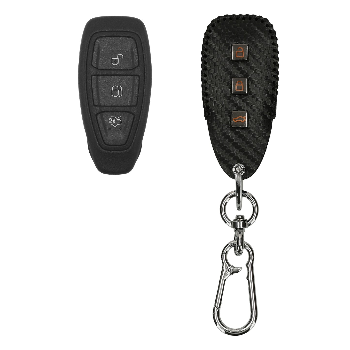 kwmobile Car Key Cover Compatible with Ford 3-Button Car Key Keyless Go Cover - Key Shell with Keychain