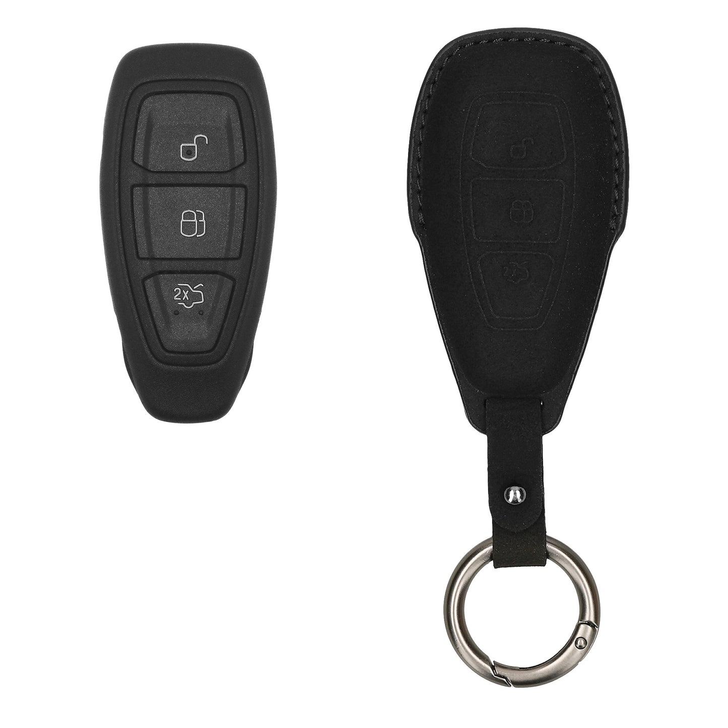 kwmobile PU Leather Car Key Cover Compatible with Ford 3-Button Car Key Keyless Go Case Protective Cover with Keychain