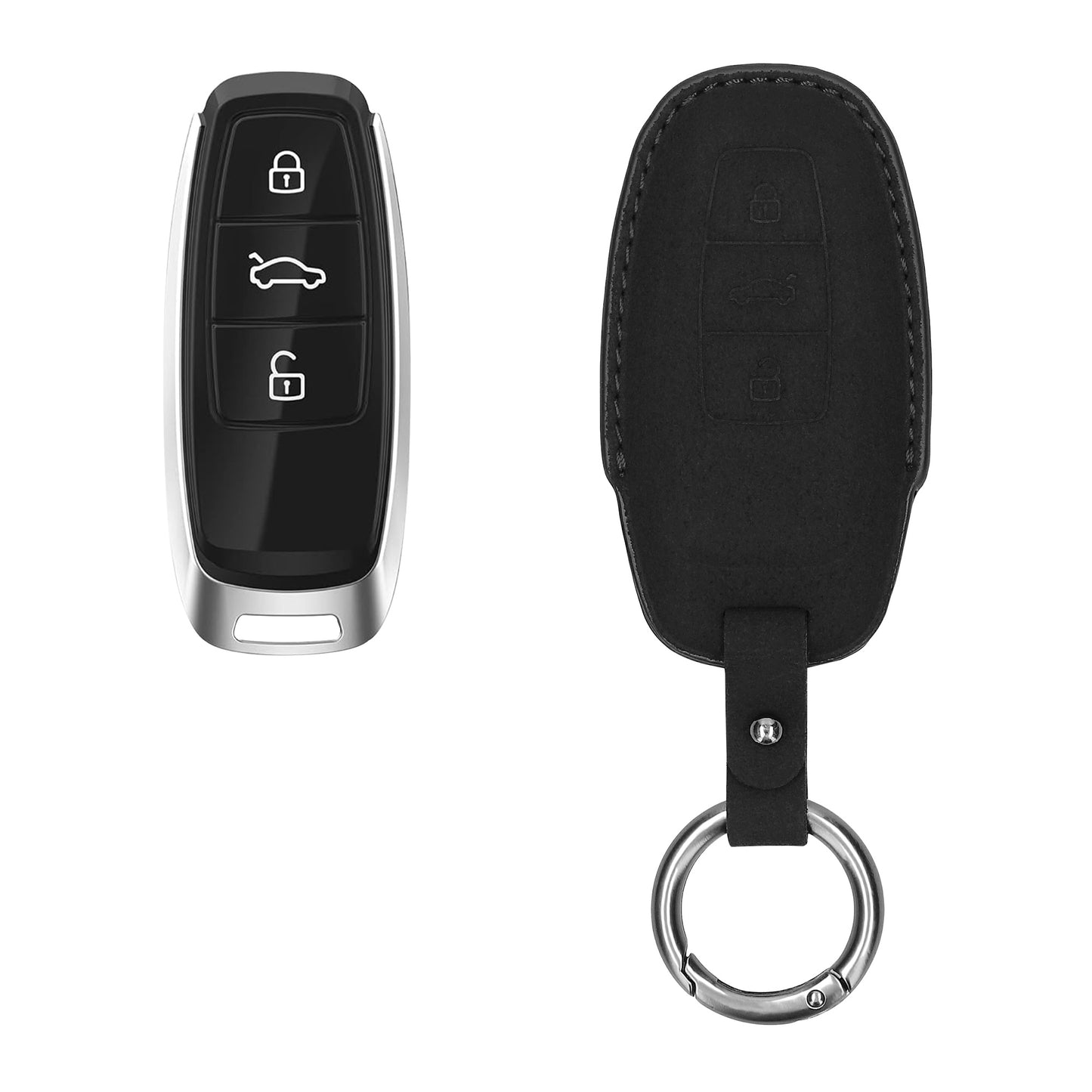 kwmobile Faux Leather Car Key Cover Compatible with Audi A6 A7 A8 Q7 Q8 3-Button Car Key Keyless Case Protective Shell with Matte Finish and Keychain