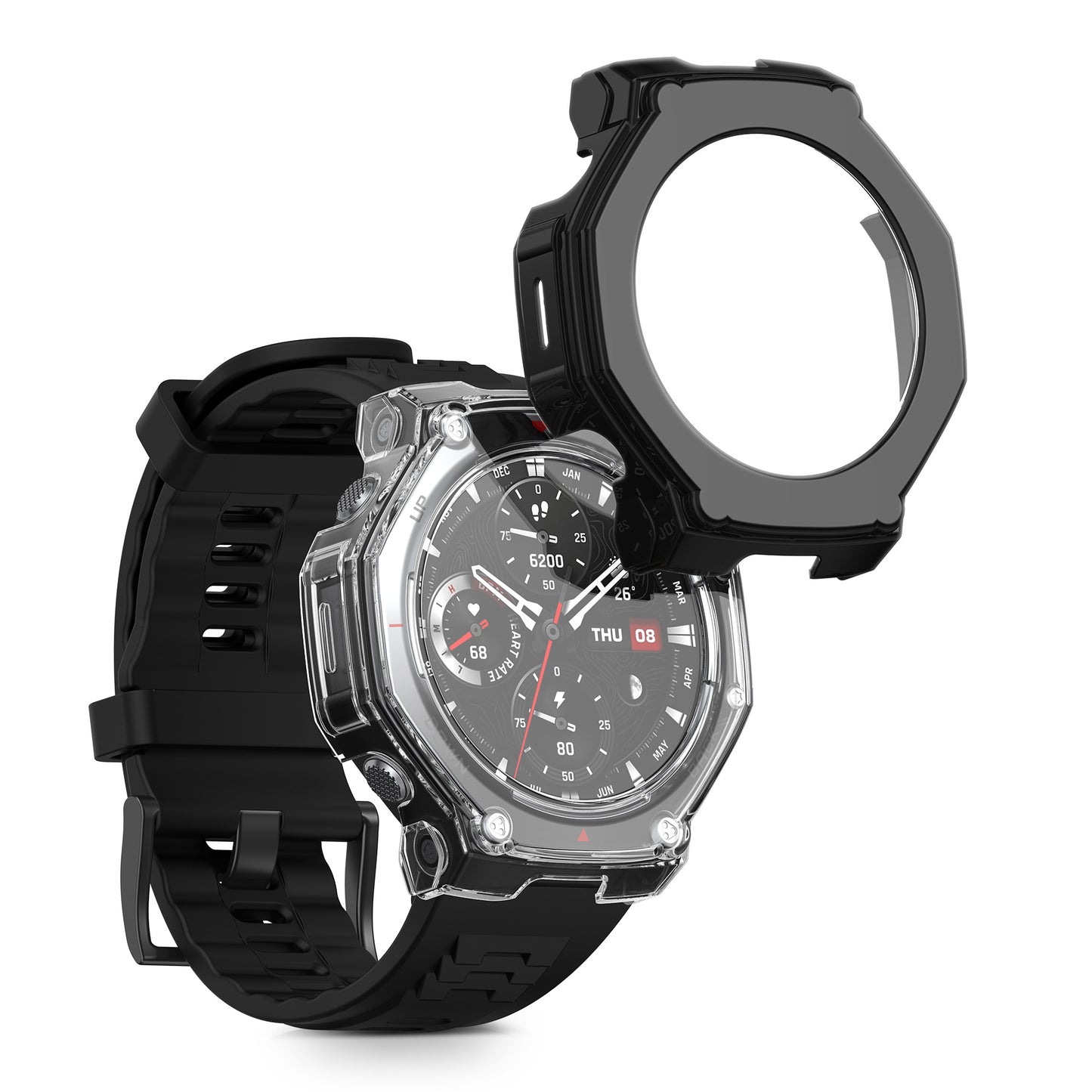 kwmobile Glass Case for Amazfit T-Rex3 Pro 48mm Protective Case Fullbody Fitness Tracker Case Set