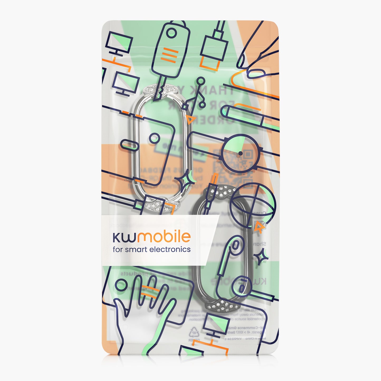 kwmobile Plastic Case compatible with Xiaomi Mi Band 10 / Mi Band 9 / 8 Protective Cover Protection Frame - Glitter Protection Accessory