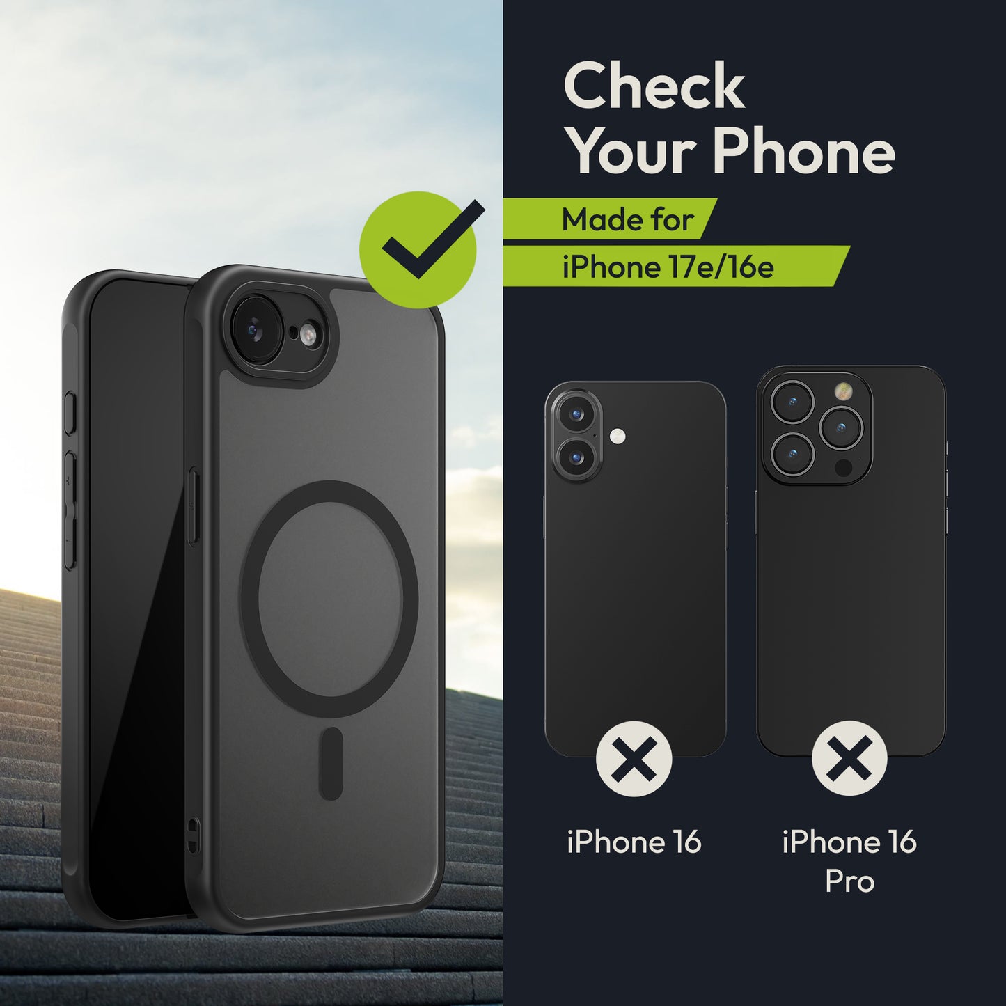 Oakshield Case for Apple iPhone 17e / iPhone 16e - Magnetic Semi-Transparent Phone Case - Shockproof Protective Cover with Camera Protection - With Glass Film - Case