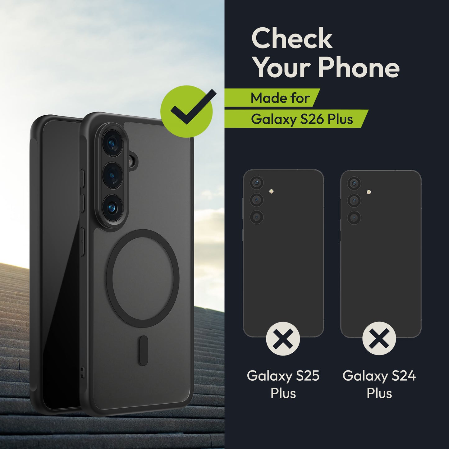 Oakshield Case for Samsung Galaxy S26 Plus - Magnetic Semi-Transparent Phone Case - Shockproof Protective Cover with Camera Protection - With Glass Film - Case