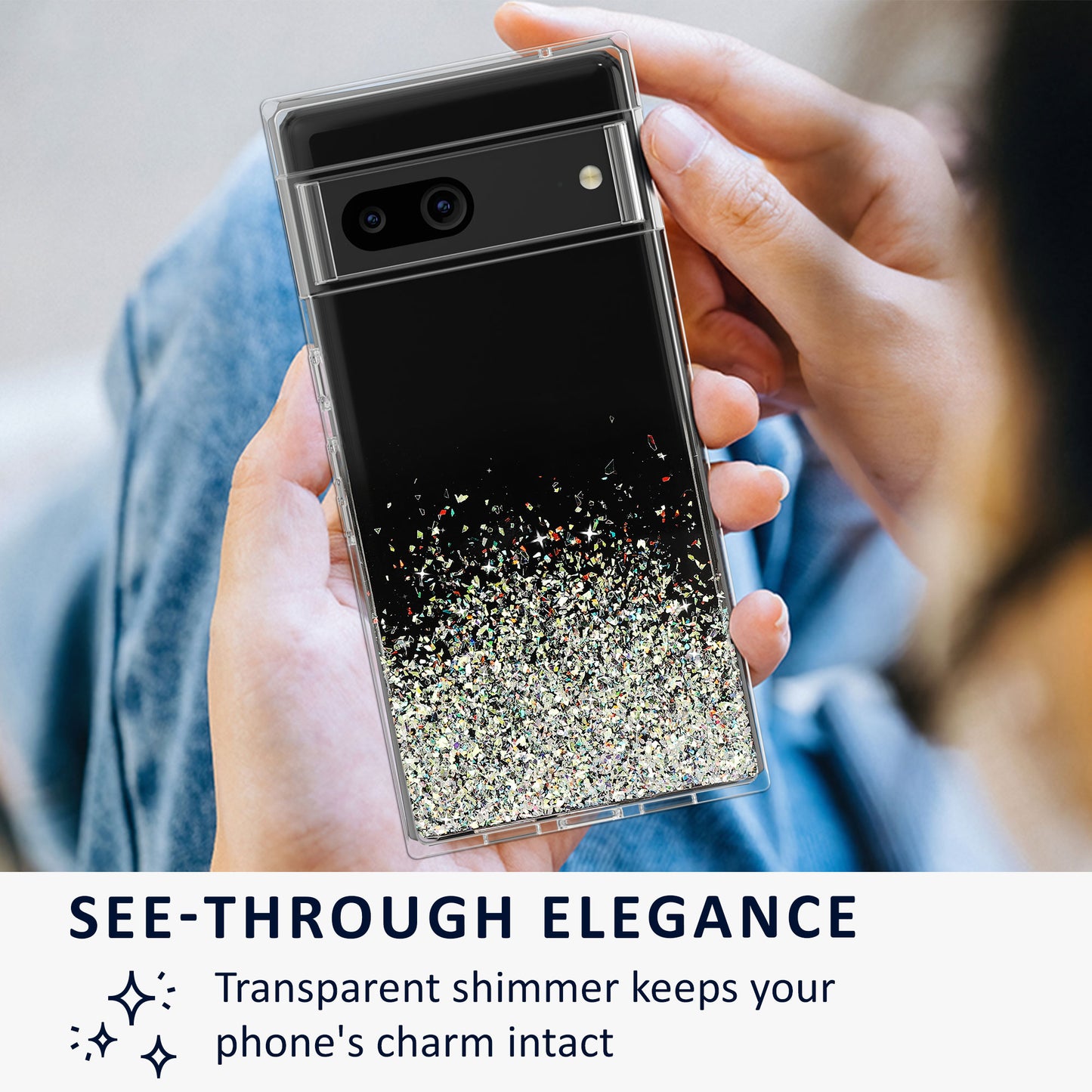 kalibri Case Compatible with Google Pixel 7 - Glitter Cover - Acrylic TPU Protective Case - Phone Cover in Silver