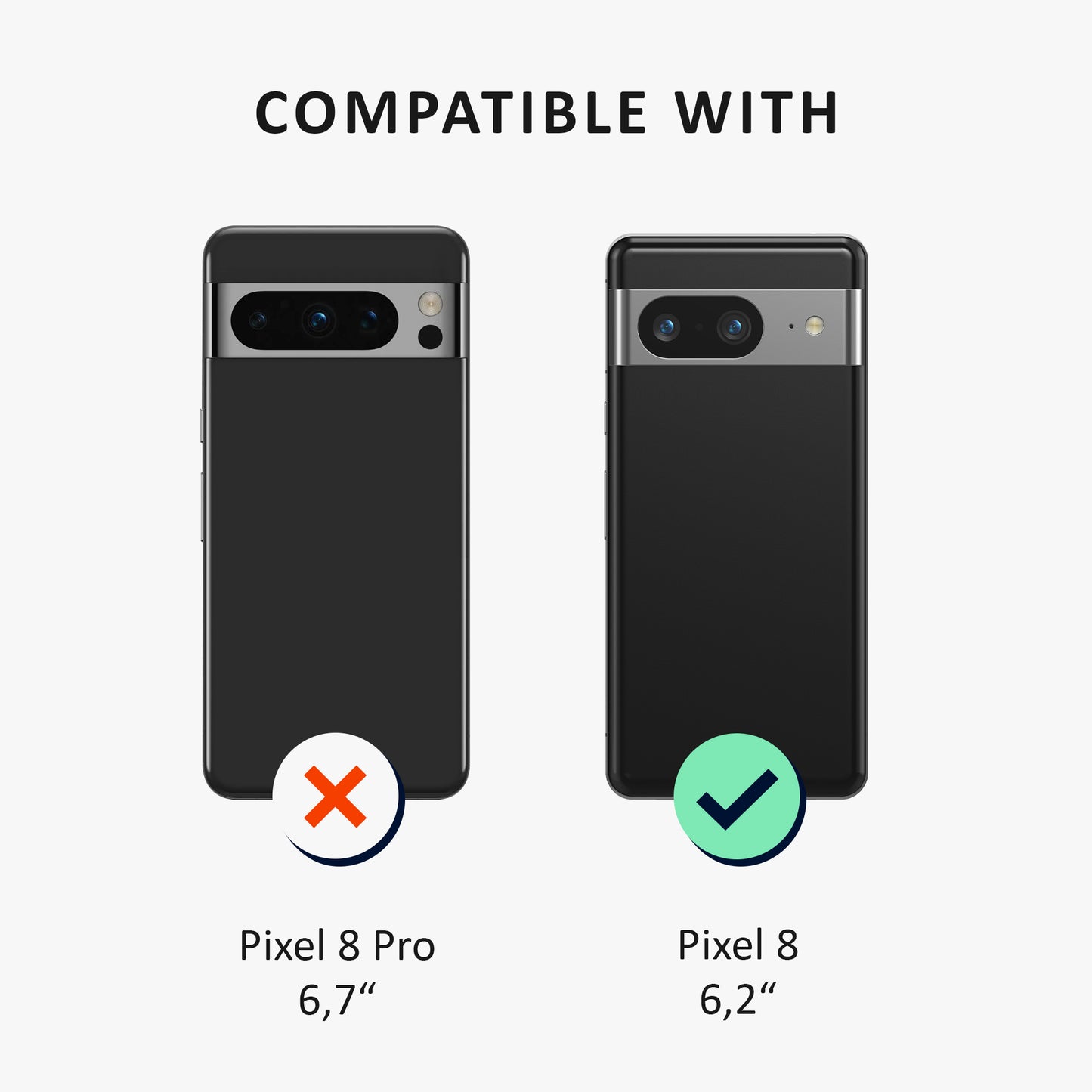 kalibri Case Compatible with Google Pixel 8 - Phone Cover with 2x Glass Screen Protector - Protective Case