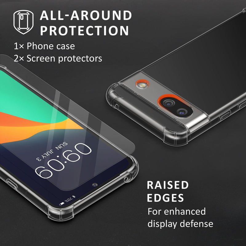 kalibri Case compatible with Google Pixel 8a - Phone Case with 2x Glass Screen Protector - Cover Phone Case