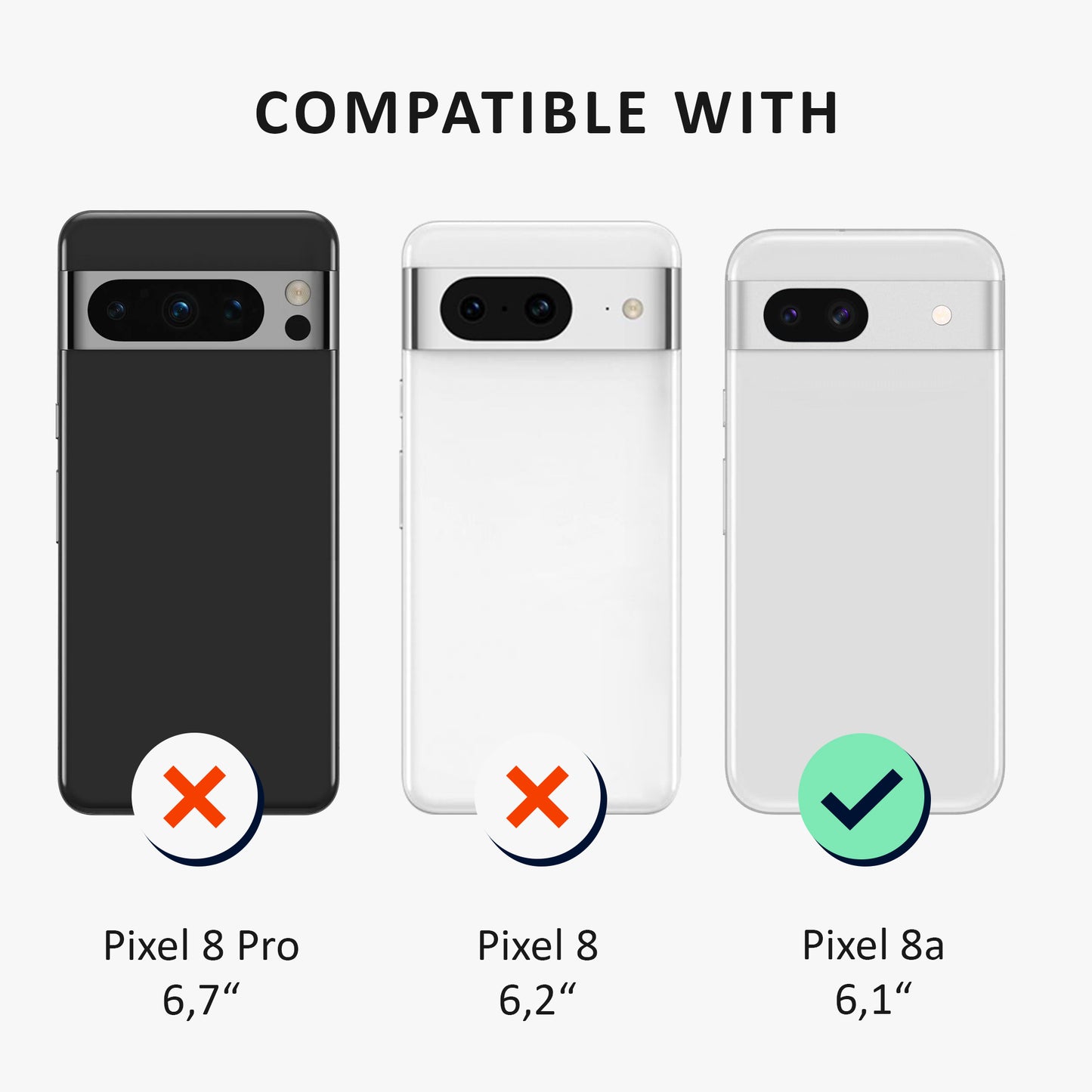 kalibri Case compatible with Google Pixel 8a - Phone Case with 2x Glass Screen Protector - Cover Phone Case