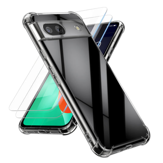 kalibri Case compatible with Google Pixel 8a - Phone Case with 2x Glass Screen Protector - Cover Phone Case