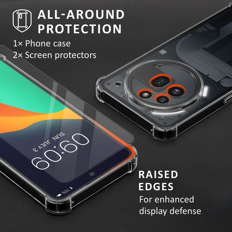 kalibri Case compatible with Nothing Phone 3a Pro - Phone Cover with 2x Glass Screen Protector - Phone Case