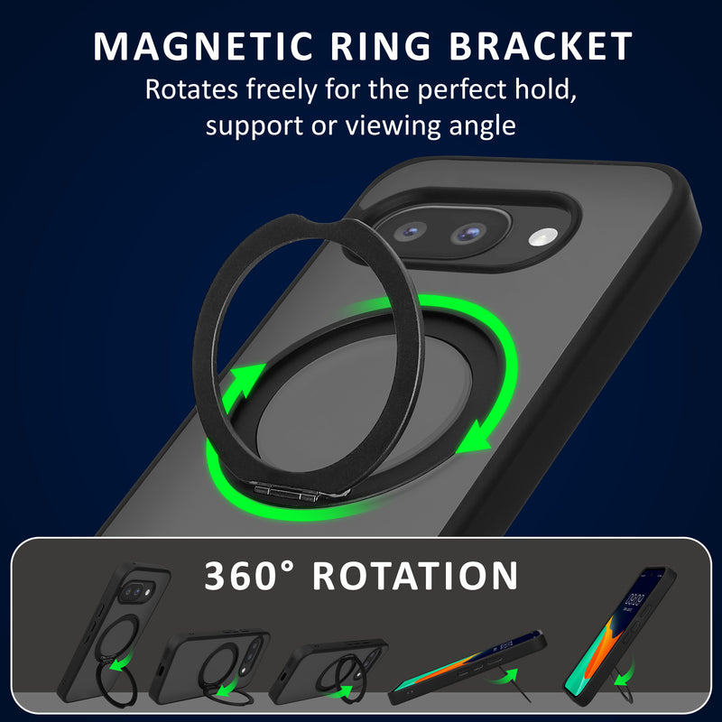 kalibri Protective Case with Ring Holder Compatible with Google Pixel 9a Case - Kickstand 360° Ring Hard Case Compatible with MagSafe