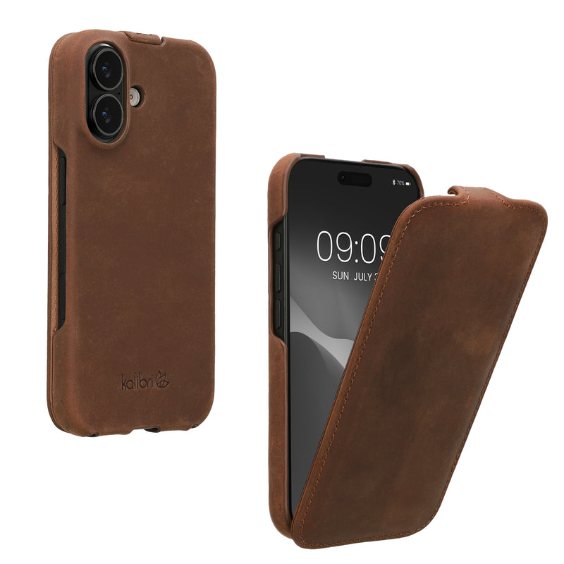 kalibri Flip Hülle Ultra Slim kompatibel mit Apple iPhone 17 - Leder Case Schutzhülle Tasche in Braun Braun