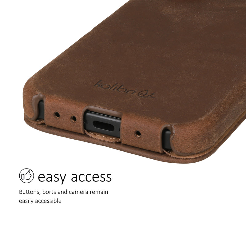 kalibri Flip Hülle Ultra Slim kompatibel mit Apple iPhone 17 - Leder Case Schutzhülle Tasche in Braun Braun